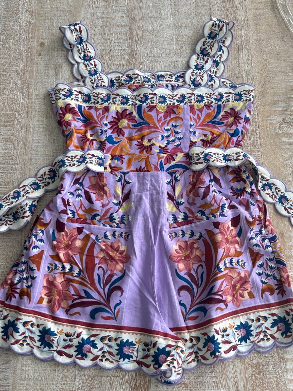 Farm Rio Flower/Floral Tiles Lilac Scalloped Linen Romper Size Medium NWT - Picture 5 of 16